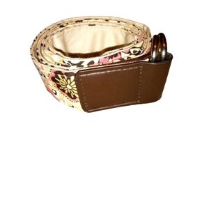 Fabric Belt White, Pink, & Tan Floral Paisley Design with D-Ring Buckle 43"